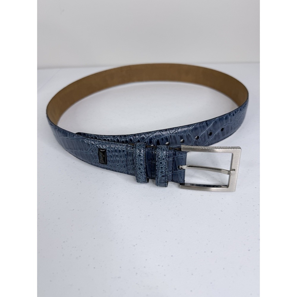 Greg Norman Men's Croco Print Leather Belt Size 36 Blue